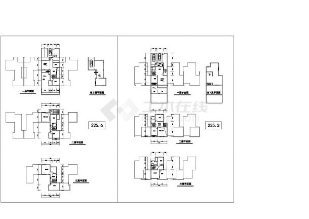 两套三层联排别墅户型设计CAD图纸-图二