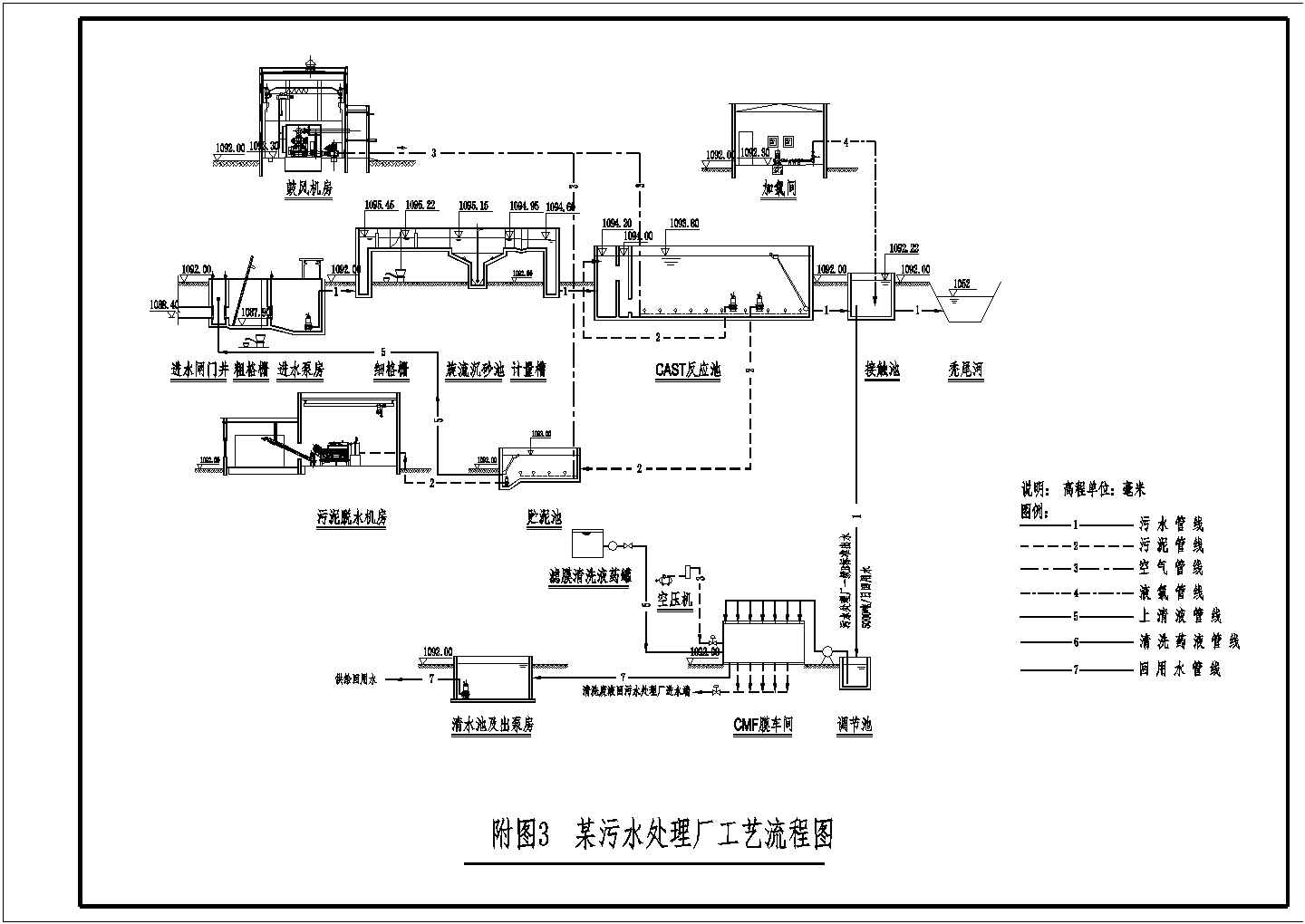 甘肃某1万吨污水处理厂工艺流程设计CAD图