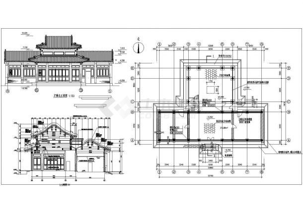一层古建筑厅楼设计cad施工图（长23米 宽18米 ）-图一