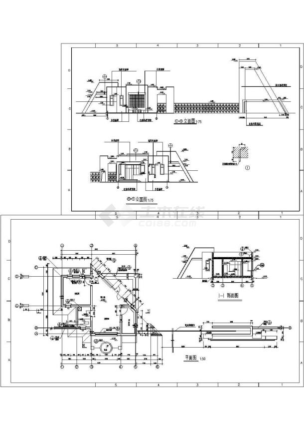  Design drawing of factory gate with length of 40m and width of 8.34m (with lobby, guard room, reception room, gate of reception room) - Figure 1