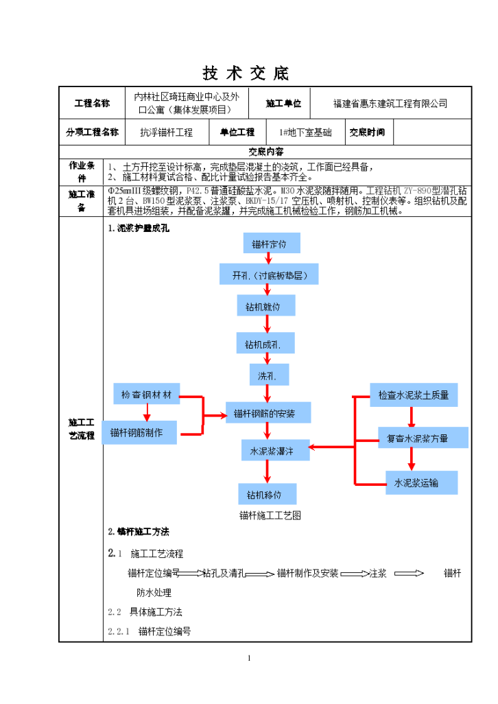 地下室抗浮锚杆工程技术交底（标准模板）-图一