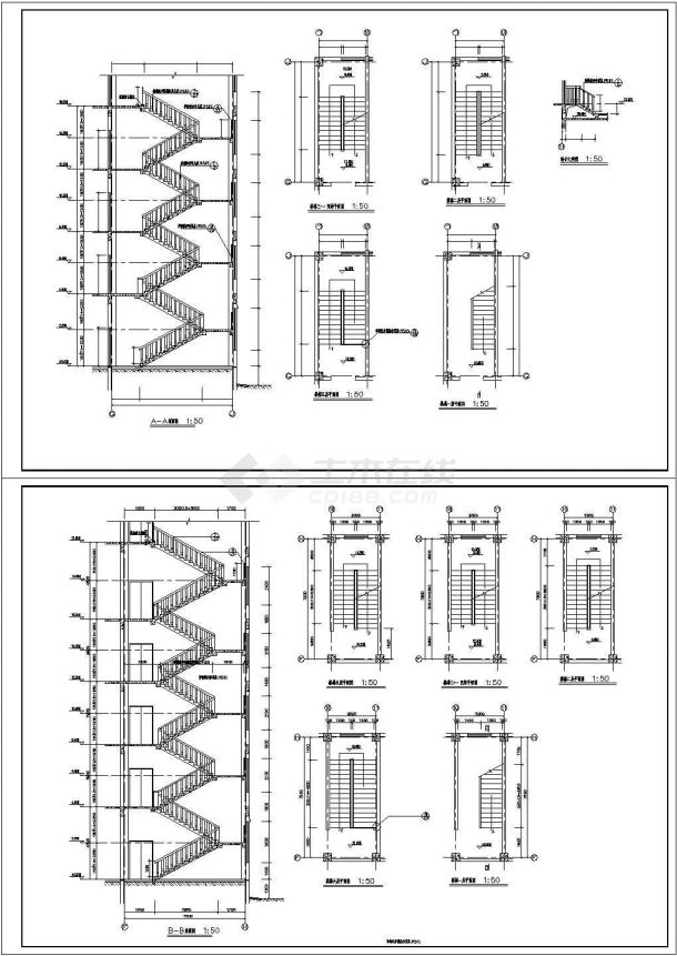 五六层普通楼梯设计图【各层平面图 1剖面图】-图一