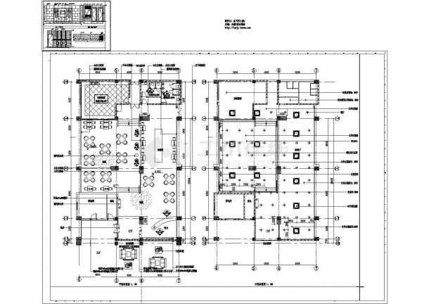 杭州单层西餐厅装修设计施工cad图纸，共二张-图一