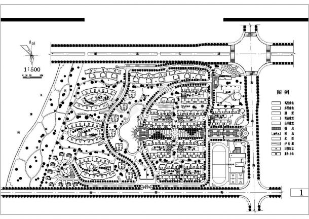 湘诚小区（长方形地块）规划设计cad方案总平面图（标注详细）-图一