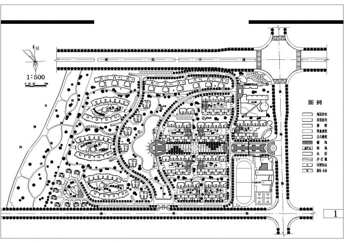 湘诚小区（长方形地块）规划设计cad方案总平面图（标注详细）_图1