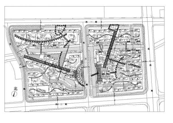 某长方形地块现代高级多层住宅小区规划设计cad总平面方案图（标注详细）-图一