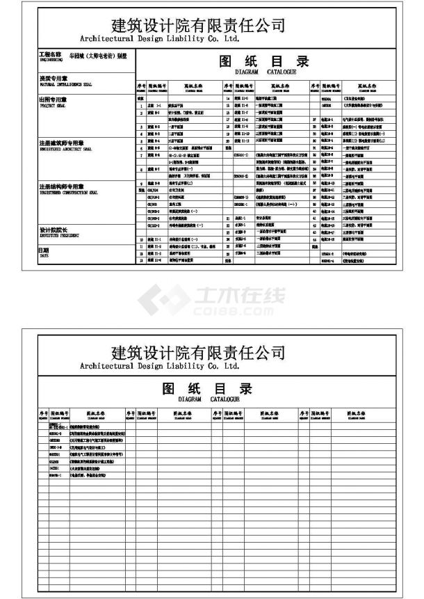 某三层异形柱框架联排别墅结构施工cad图纸（包括建筑、水电）-图二