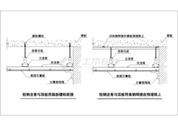 某轻钢龙骨与顶板节点CAD详细施工图-图一