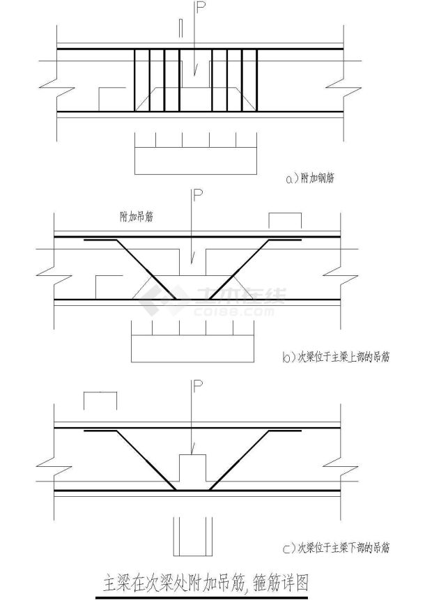 某主梁在次梁处附加吊筋、箍筋节点构造详图-图二