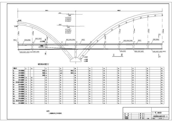 某五跨连续预应力混凝土中承式单肋钢管砼无推力拱CAD施工详细节点图纸_图1