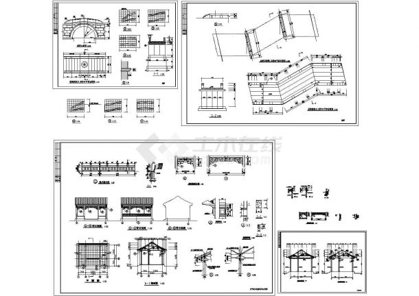 古典园林轩，拱桥和曲桥施工CAD图纸设计 （cad，4张图纸）-图一