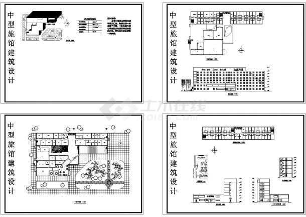 7层11773.6㎡中型旅馆建筑设计图（ 3张JPG黑白效果图）-图一
