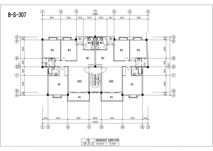 板式多层一梯二户三室二厅二卫户型CAD图_图1