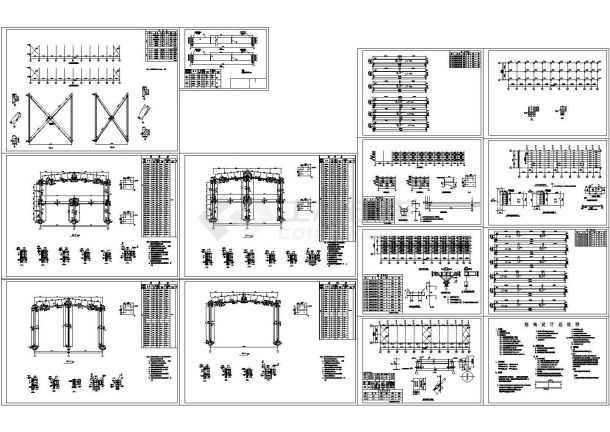某地16米跨门式刚架结构厂房全套结施cad图（含材料表）-图一