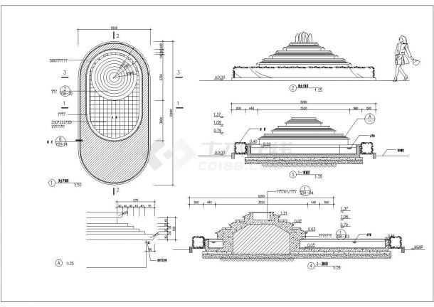 某园林景观广场小品-喷泉设计cad施工详图（标注详细）-图一