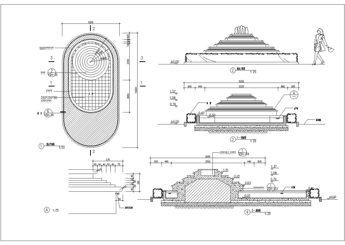 某园林景观广场小品-喷泉设计cad施工详图（标注详细）