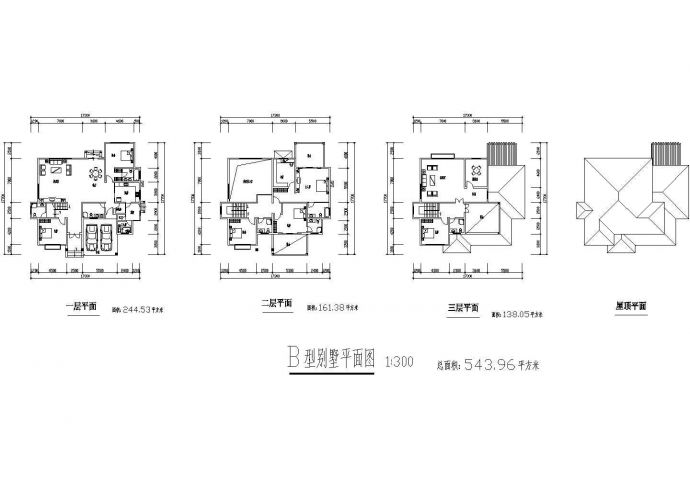 三层独栋别墅户型设计CAD图_图1