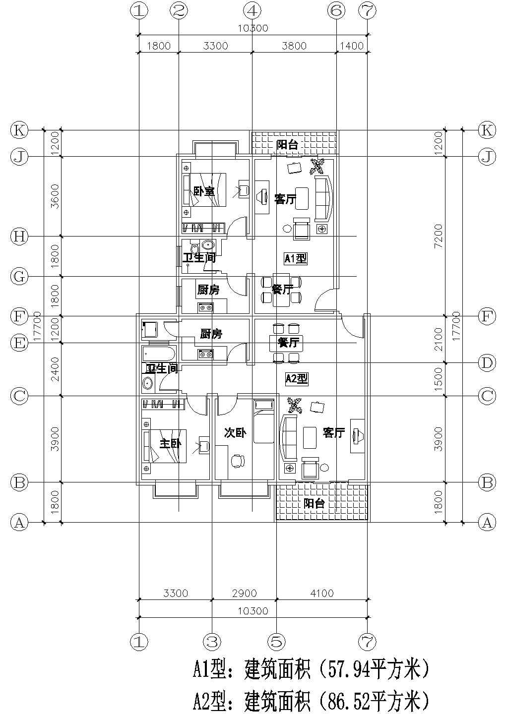 一室一厅一厨一卫+两室一厅一厨一卫设计CAD图纸