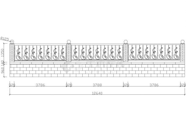 围墙铁艺栏杆CAD图设计-图一