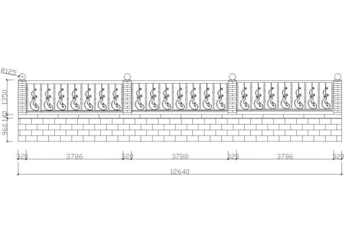 围墙铁艺栏杆CAD图设计_图1