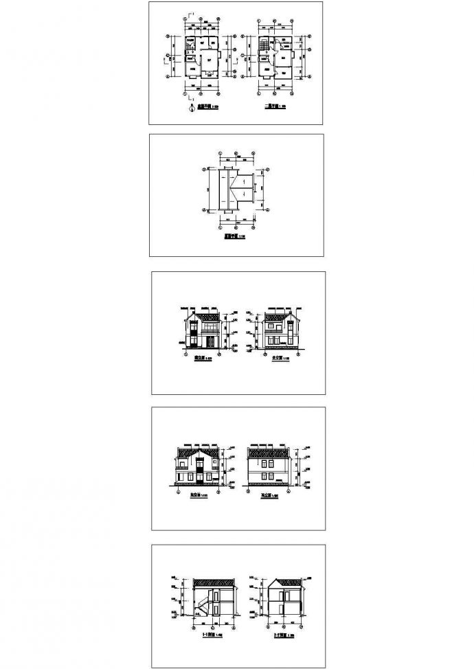 三层独立别墅方案设计cad图(含效果图，共五张)_图1