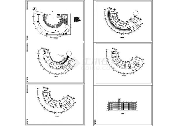 四层3644平米弧型幼儿园建筑方案设计CAD图纸-图一