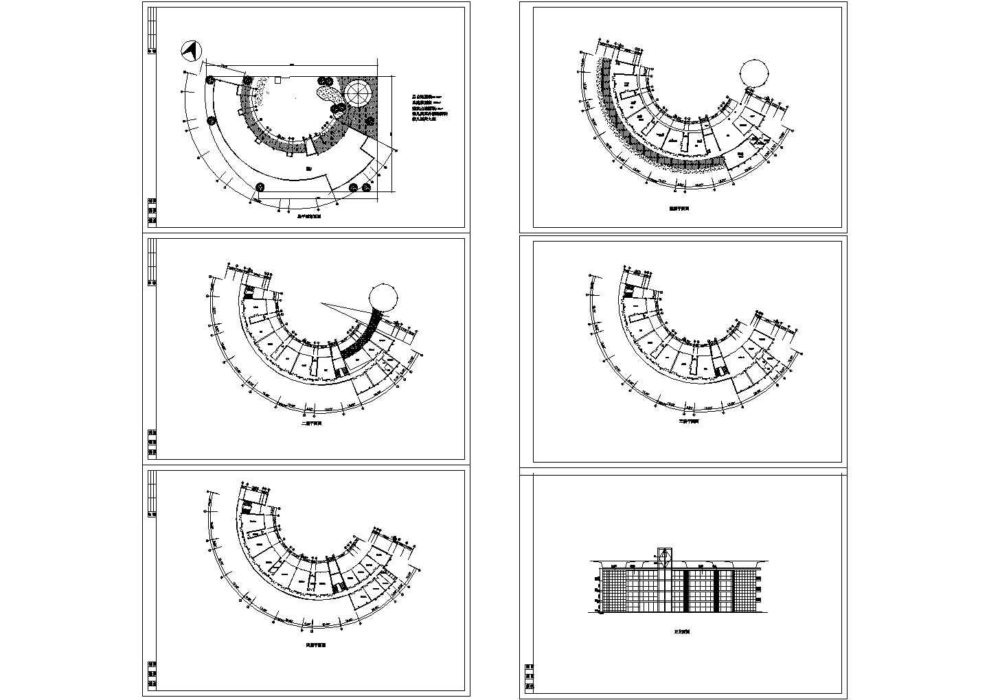 四层3644平米弧型幼儿园建筑方案设计CAD图纸