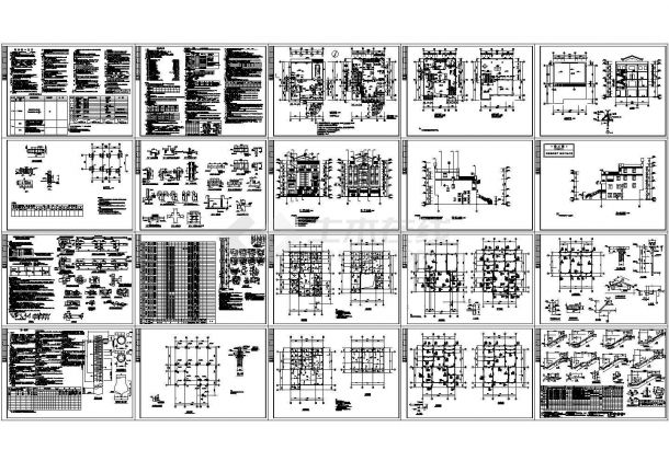 广东某四层框架结构别墅建筑结构全套施工图（cad，20张图纸）-图一