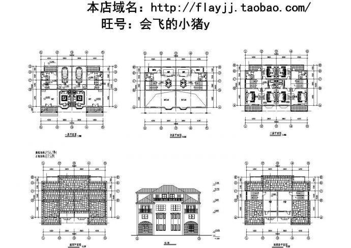 长16米 宽10.4米 2+1夹层+1阁楼层256.5平米双拼阁楼别墅CAD设计图_图1