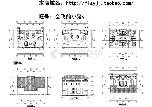 长16米 宽10.4米 2+1夹层+1阁楼层总285平米双拼别墅CAD设计图-图一