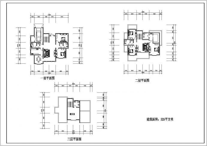 三层独栋别墅户型施工CAD图_图1