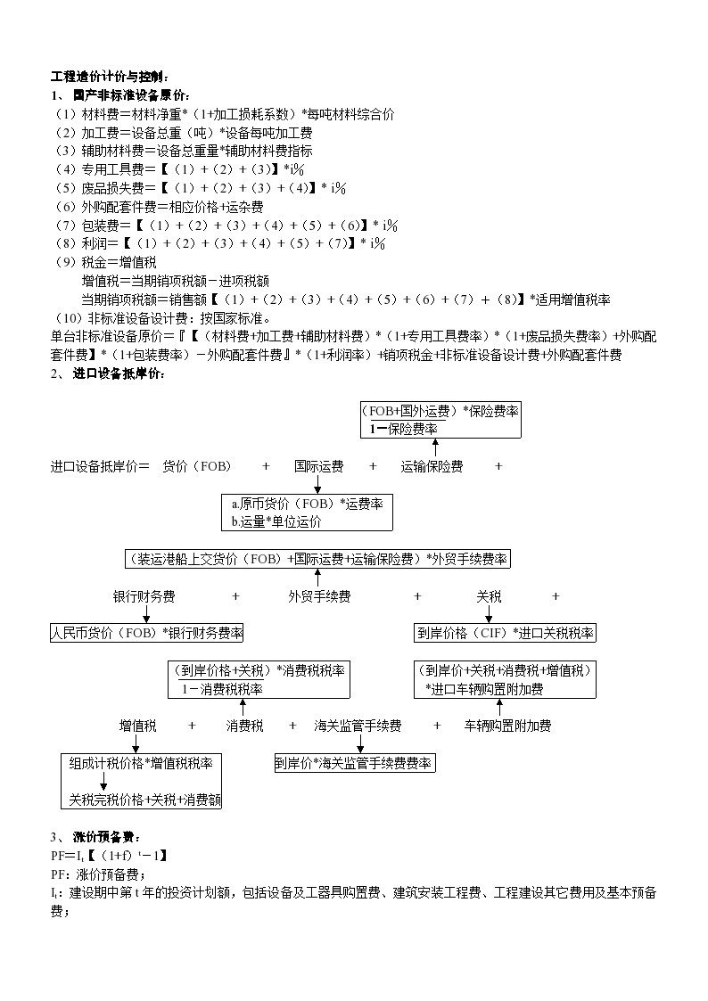 注册一级造价工程师-计价与控制公式大全