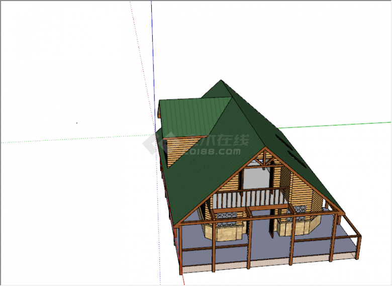 欧美风格绿色顶面黄色小木屋su模型-图二