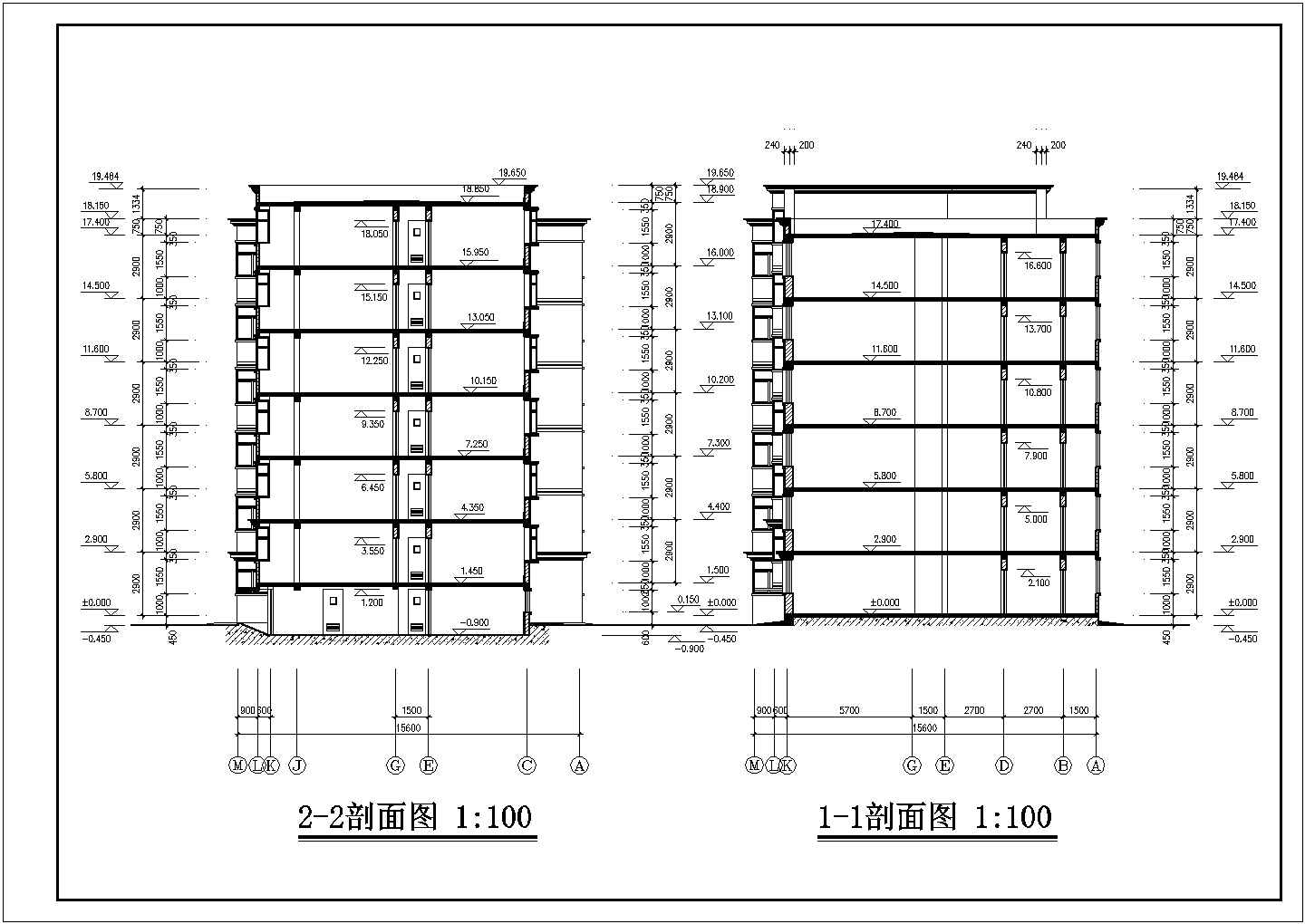 某住宅楼整体建筑设计CAD剖面图