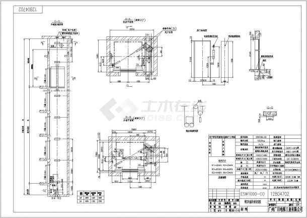 1000公斤无机房电梯CAD布置详图-图一