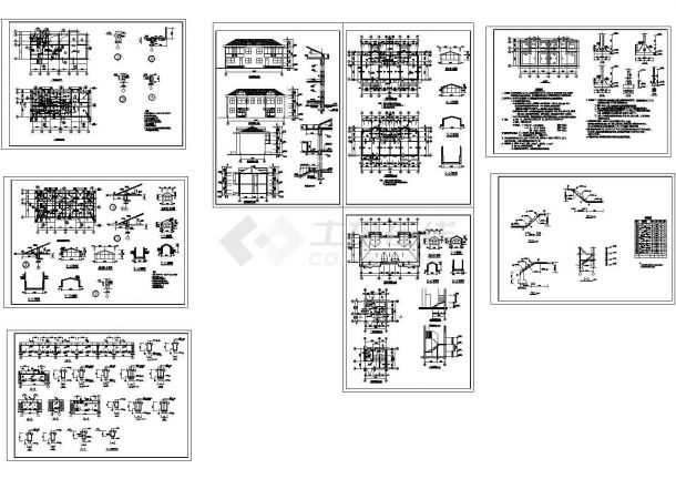 某地上二层砖混结构现代风格别墅结构设计图纸CAD版-图二