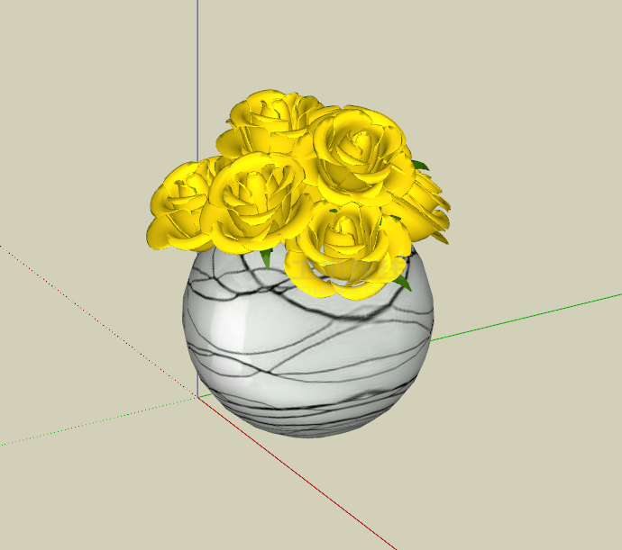 黄色玫瑰花型装饰花su模型-图一