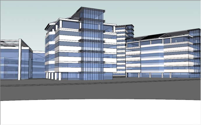 现代蓝色玻璃市中心人民医院建筑su模型_图1