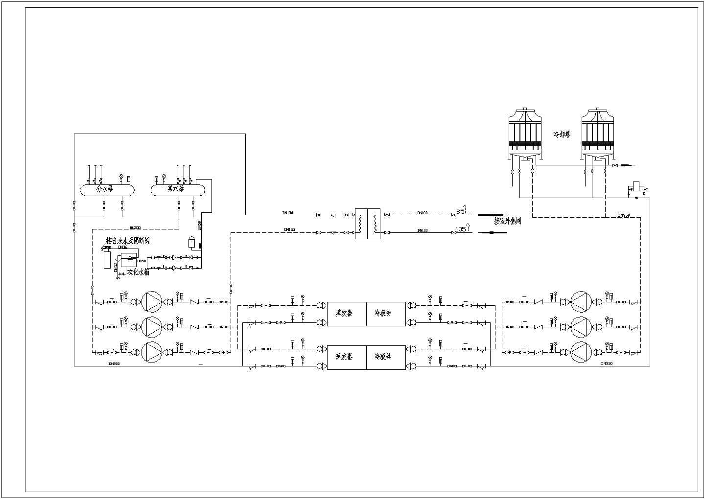 某大厦空调机房系统原理设计cad施工图