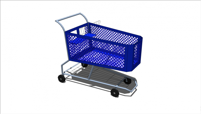 一辆带有蓝色的镂空格的超市推车su模型_图1
