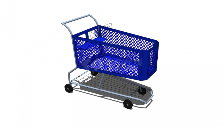 一辆带有蓝色的镂空格的超市推车su模型-图一