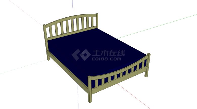 绿色木质床架蓝色床垫大床su模型-图一