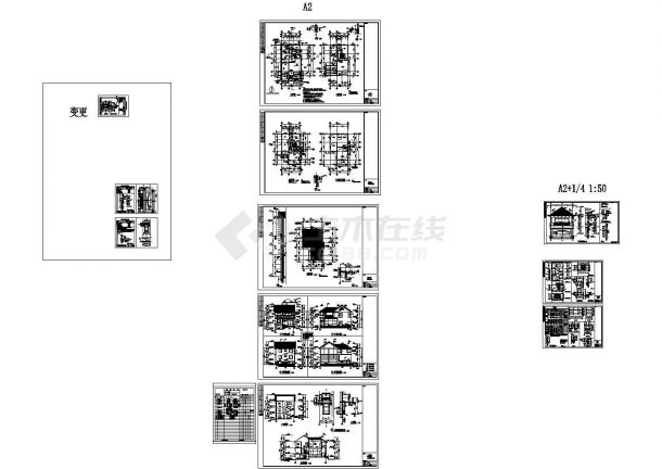 某三层中式风格别墅建筑施工图纸（CAD，10张图纸）-图一