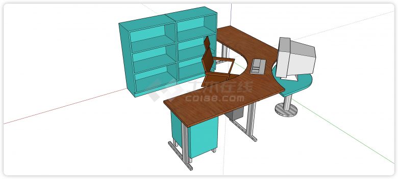 转角座位开放空间置物架工作台su模型-图二