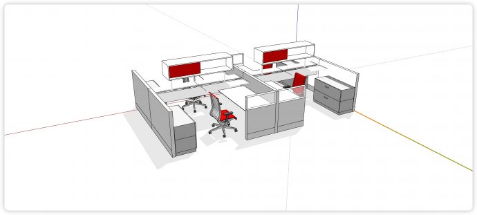 三面隔断对座四人位办公桌su模型_图1