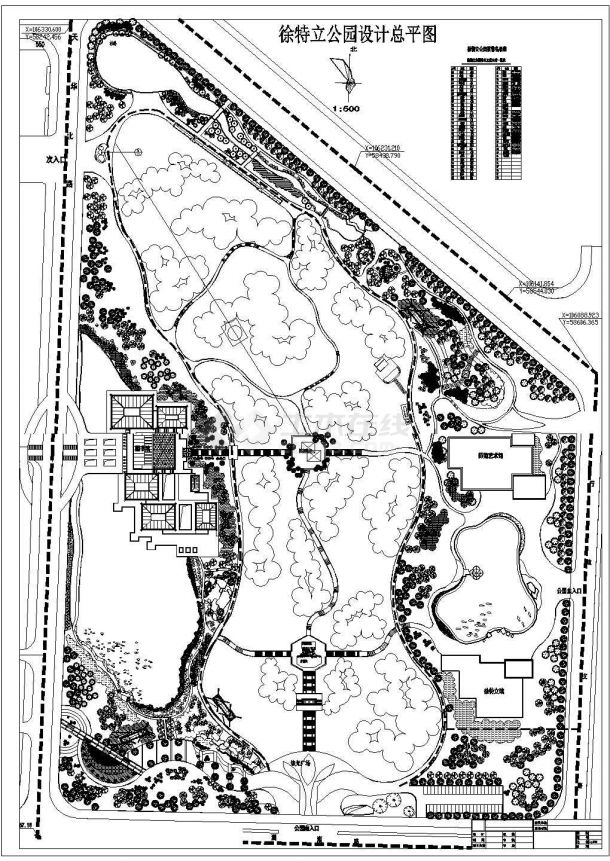 湖南徐特立公园CAD建筑规划设计总平面图-图一