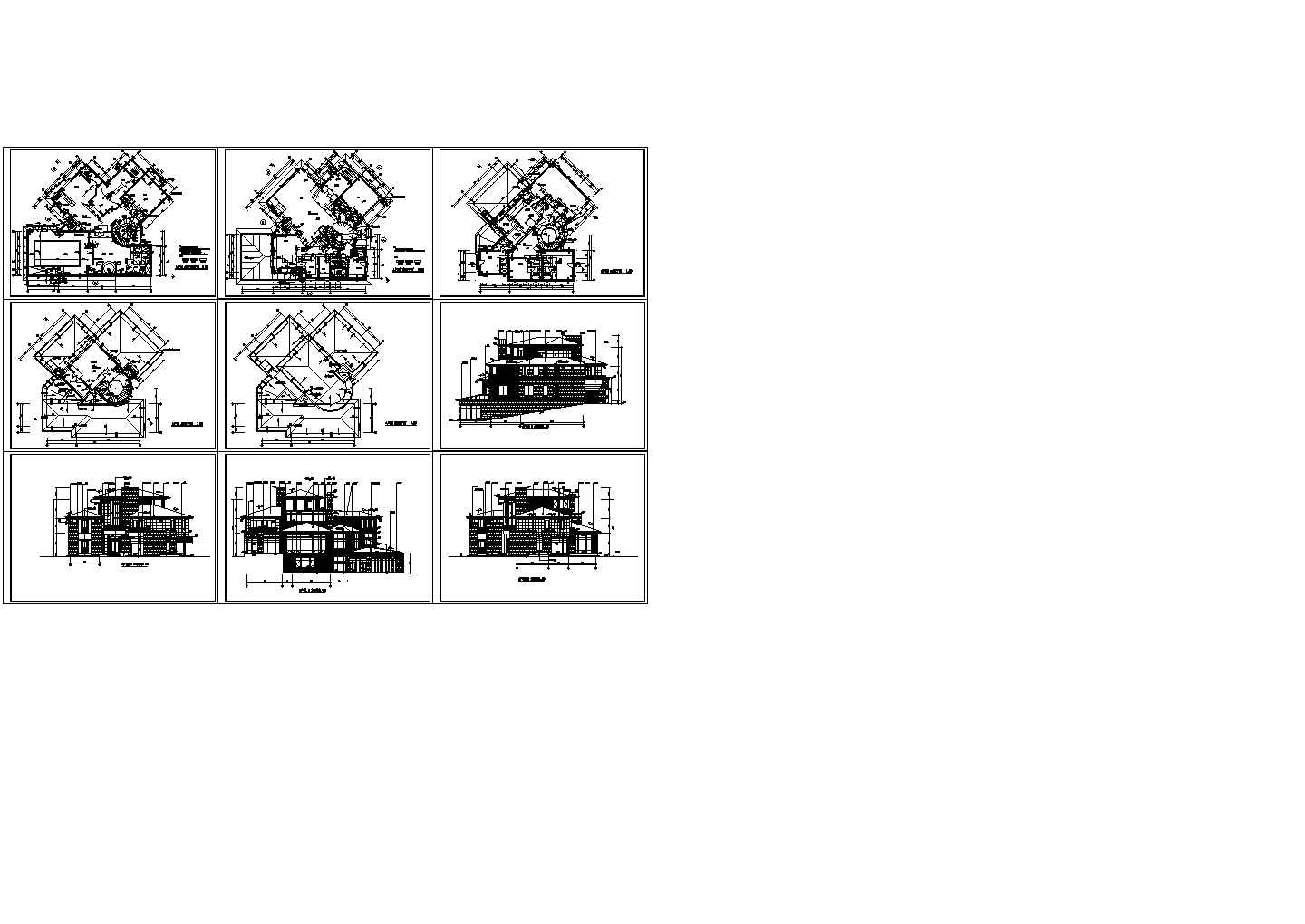 北京某三层带地下室框架结构高级别墅设计cad全套建筑施工图纸带效果图（含户型图）