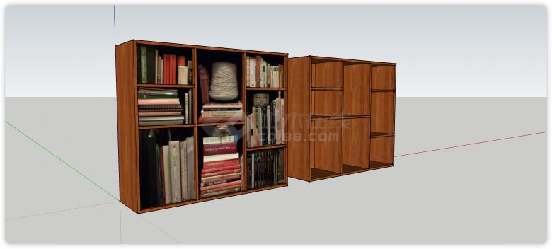 大小矩形组合开放空间书柜su模型-图二