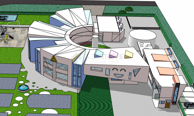 半圆形外观建筑幼儿园su模型-图二