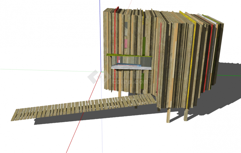 层层叠叠的实木组成的带有窗户的木屋 su模型-图二